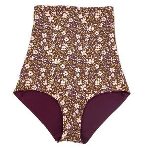 NWT June Loop Ultra High Waist Swim Bottoms Reversible Floral Print Size XS NEW